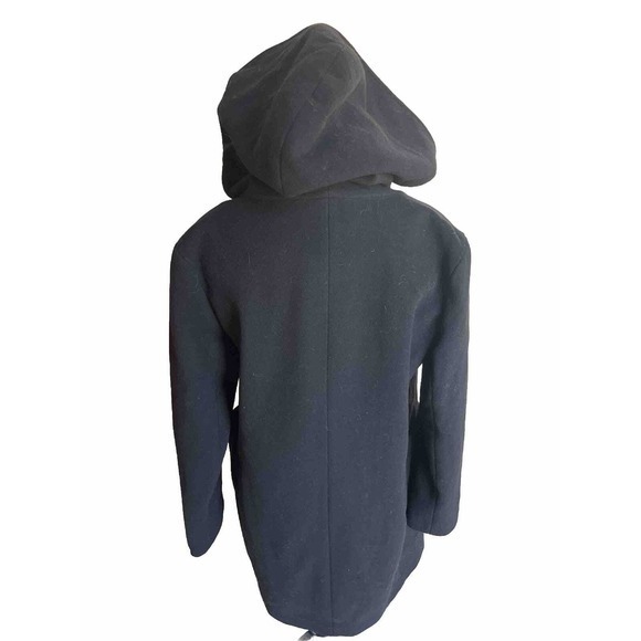 LAUREN RALPH Womens Hooded Black Wool Blend Belted Pea Coat Jacket Size 2 - Picture 3 of 10